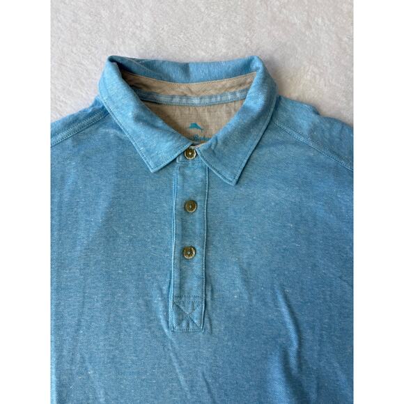 Tommy Bahama Linen Cotton Polo Men Size Large Soft Blue Golf Casual Collar Shirt - Picture 6 of 7